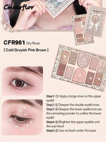 CHEERFLOR 浮雕化妆盘，眼影盘，高显色度，带磁性旋转盖，哑光闪光粉眼影盘，持久亮泽闪光眼影，轻盈，顺滑，带镜子，荧光笔轮廓腮红粉一体式化妆盘，日常化妆品 - CFR961 - 查看 11