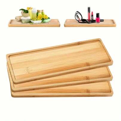 Bamboo Serving Tray, Round Edge Wooden Bathroom Vanity Tray, Bamboo Dressing Table Tray For Organizing And Displaying Toilet Top, Food, Coffee, Tea, Snacks, Paper Towels, Candles In Bathroom, Vanity Christmas Gift Back To School