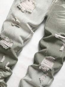 时尚渐变色破洞紧身男式休闲牛仔裤