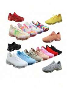 Women's Fashion Lace Up Bubble Sole Stretch Elastic Mesh Sneaker Shoes - Purple Tie Dye - View 2
