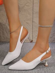 2024 新款女士尖头高跟鞋，细跟中跟中国元素设计封闭式鞋头凉鞋 - 米色 - 查看 4