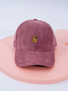 1pc Embroidered Duck Corduroy Adjustable Baseball Cap, Outdoor Casual Hat,Summer,Beach,Holiday,Festival,Travel - Leather Pink - View 3