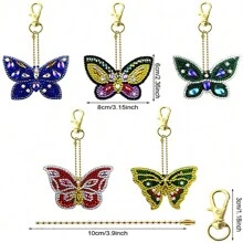 5 件钻石艺术画钥匙扣 DIY 钻石艺术画套件 适合成人初学者 - 蝴蝶钥匙扣 圣诞节 情人节 母亲节 生日礼物 - 彩色 - 查看 2