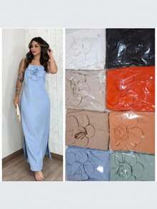 Women's Long Dress With Flower On The Bust Summer Elegant Sophisticated - Beige - View 1