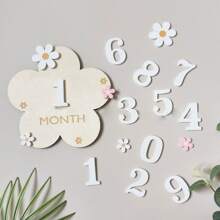 Hitos mensuales del bebé, señales de hitos mensuales de madera, discos de hitos mensuales de madera, discos de hitos del bebé, tarjetas de props de fotos de hitos del bebé Conjunto de números intercambiables de 12 para el registro del crecimiento del bebé (Flor del bebé) Decoraciones y regalos para baby shower, regalos para baby shower y Pascua, cosas para niñas/niños