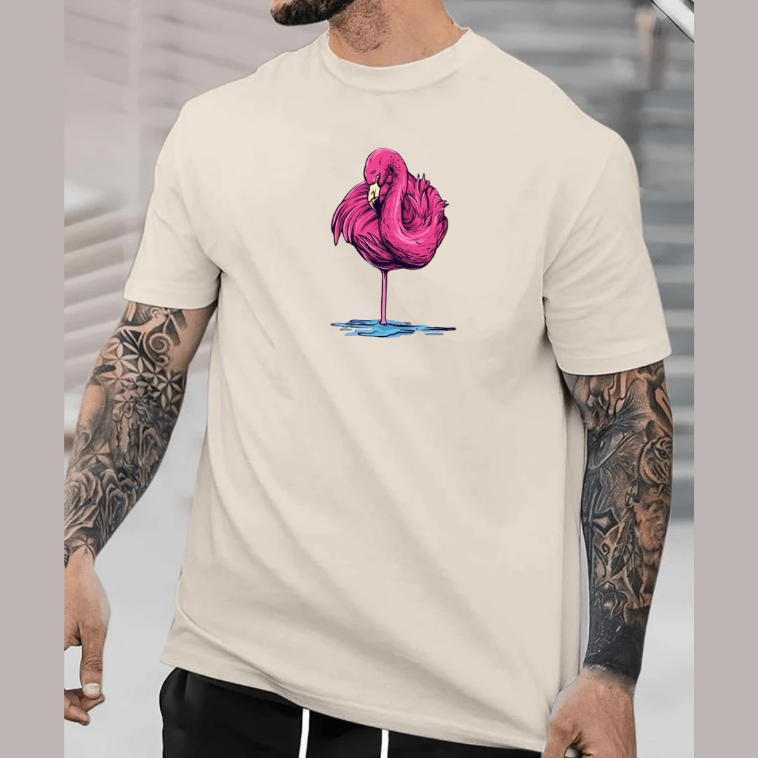 Flamingo Tumblr Unisex 100% Cotton T-Shirt New Release - 米色 - 查看 1