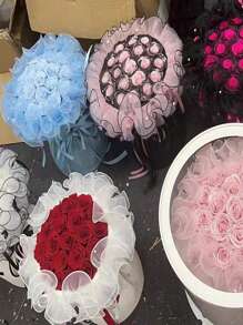 1roll/2yards 4.33inch Dense Pleated Beaded Tulle Lace Ribbon, Floral Bouquet Ribbon, Shiny Pearl Wave Ribbon