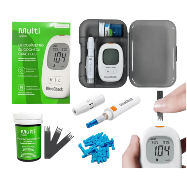 Aparelho para medir Diabetes Glicocímetro Monitor de Glicemia completo Glicocheck Multilaser