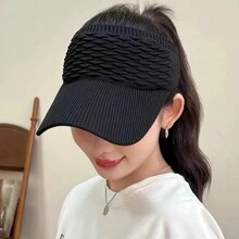 Visor Cap Premium Line Fabric Various Colors Simple Sun Beach Casual Elegant Street Style Cotton - 黑色 - 查看 2
