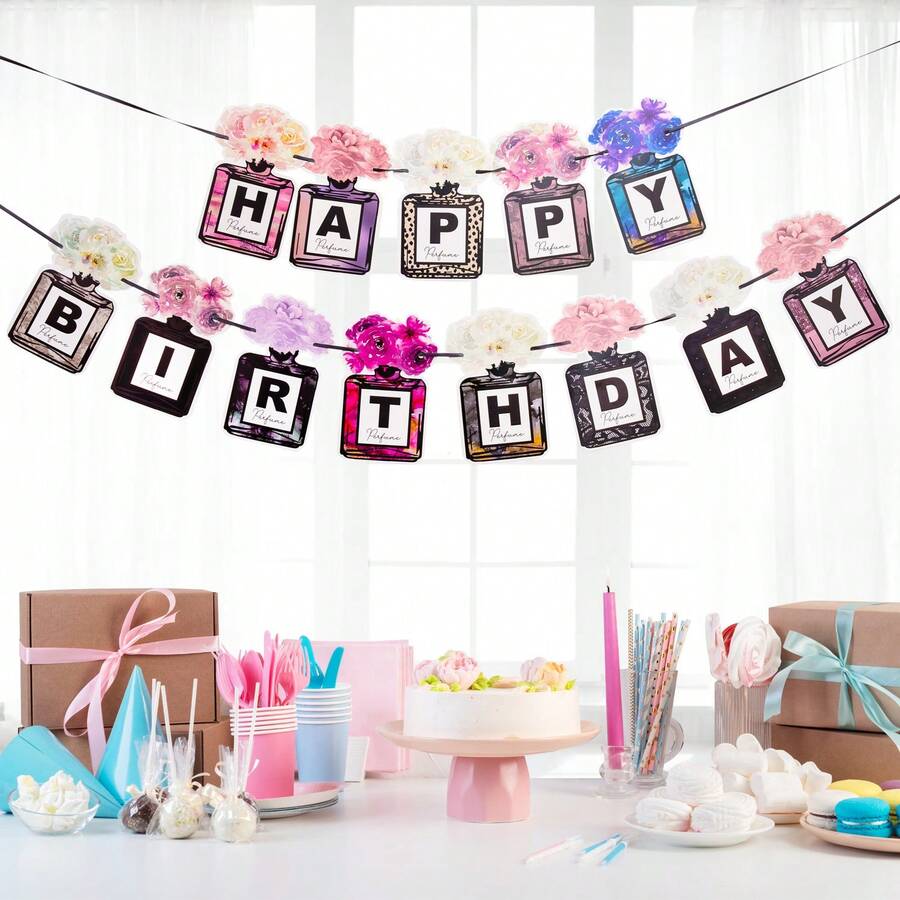 1 chiếc Biểu ngữ mừng sinh nhật hình chai nước hoa, Cờ hiệu chữ cái tiếng Anh dùng trang trí tiệc - Nhiều màu - Xem 1