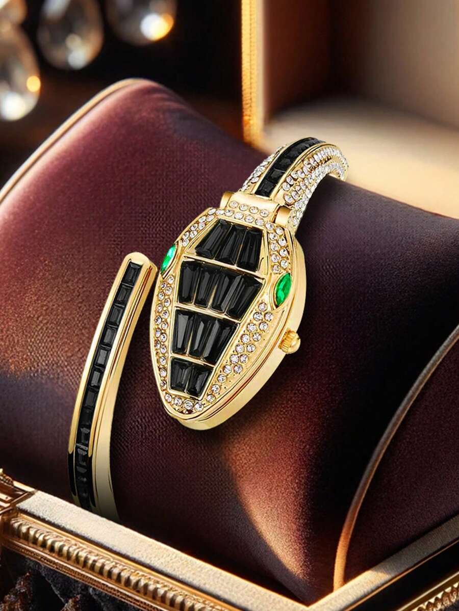 1pc Women Fashion Steel Band Stylish Unique Snake Shape Quartz Wrist