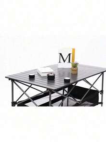 1-Piece Folding Outdoor Table With Carrying Bag,Lightweight Aluminum Roll-Up Square Table For Indoor, Outdoor Camping, Picnics, Beach,Backyard, BBQ, Party, Patio, 27.56X27.56X27.56in, Black - Đen + Nhôm-1 - Xem 8