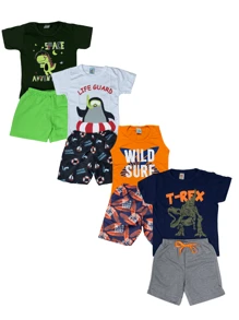 8 Pieces Children's Clothing Kit For Boys Summer 4 Assorted Sets 4 T-Shirts + 4 Shorts/Bermudas - 彩色 - 查看 6