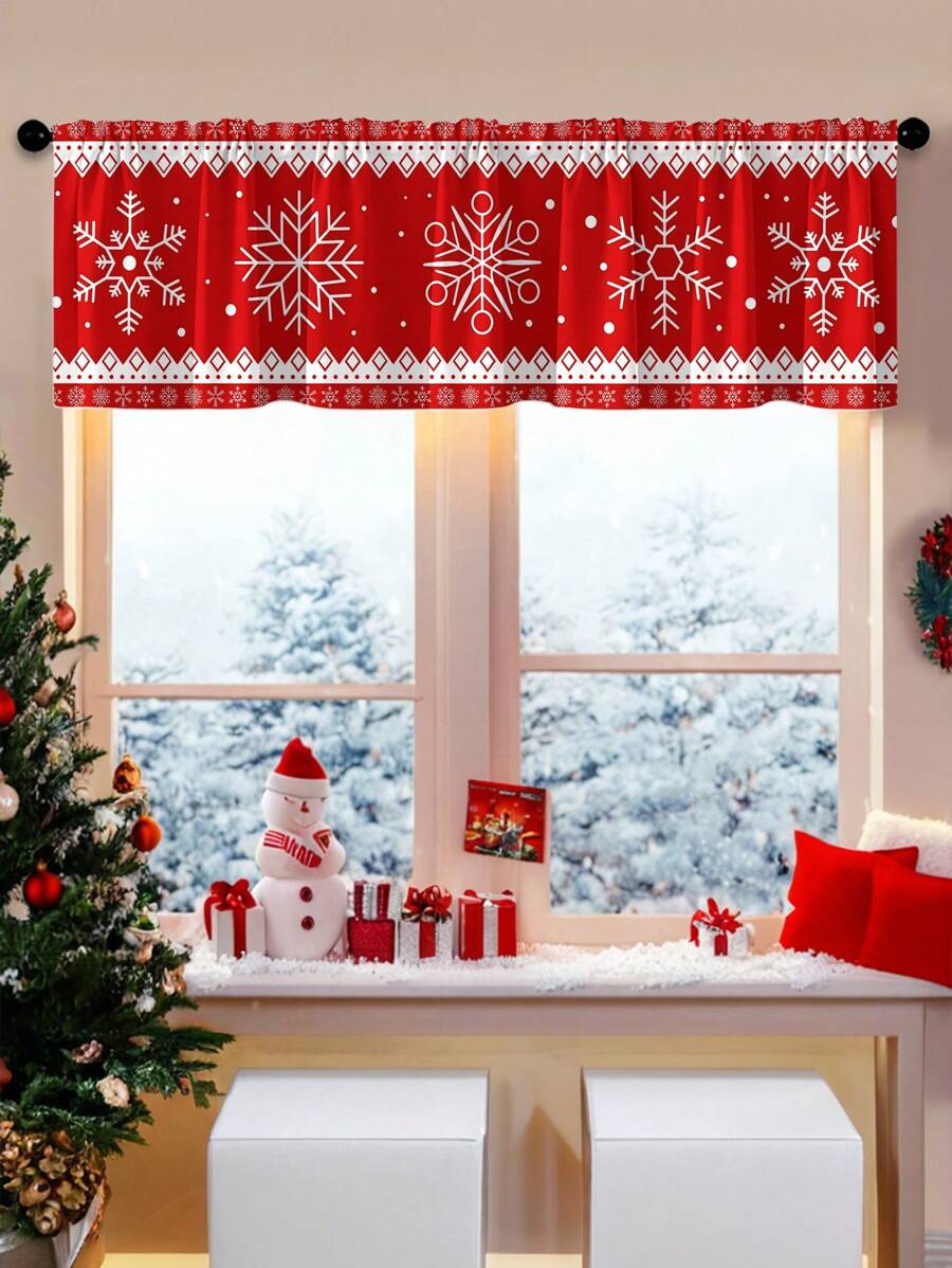 1 件圣诞红气球和圣诞老人印花窗帘带杆袋，适用于客厅、卧室、办公室的家居装饰
