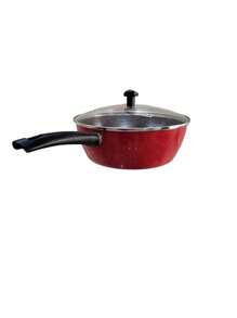 24 Cm Large High Deep Non-Stick Frying Pan With Glass Lid + Spatula - 黑色 - 查看 3