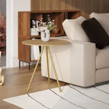 Gabriela Corner Table Elegant Home Decoration Side Table And Center Table Golden Iron Sofa - Natural Oak - 查看 1