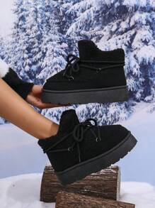 Women's Thick-Soled Winter Shoes, Lace-Up Short Tube, Thermal Lined, Warm Snow Boots For Fall And Winter,Fur Boots