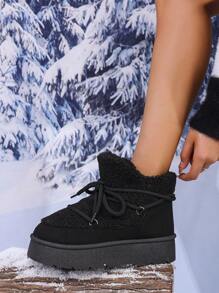 Women's Thick-Soled Winter Shoes, Lace-Up Short Tube, Thermal Lined, Warm Snow Boots For Fall And Winter,Fur Boots