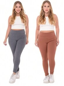 Kit 2 Women's Plush Leggings, Thick, Zero Transparency, Butt Lifting - 灰色/棕色 - 查看 4