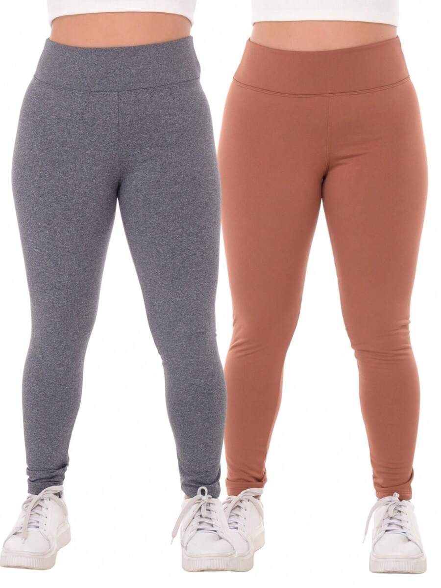 Kit 2 Women's Plush Leggings, Thick, Zero Transparency, Butt Lifting - 灰色/棕色 - 查看 1