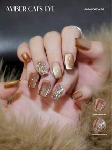 MIANEL 12毫升/瓶 秋季畅销孔雀石龟壳纹理琥珀色凝胶指甲油,金色水晶猫眼指甲油,闪亮焦糖琥珀色凝胶金指甲,红色指甲,黑色指甲,2025新款美甲,沙龙专用,适用于手指甲和脚趾甲,夏季美甲,沙龙专用,指甲胶,美甲用品,棕色指甲,万圣节指甲,圣诞节指甲 - 彩色 - 查看 4