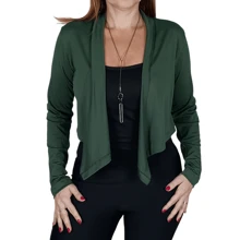 Cropped Long Sleeve Open Social Elegant Sicuak Cardigan In Viscolycra - 軍綠色 - 查看 2