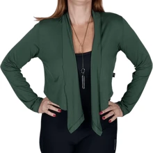 Cropped Long Sleeve Open Social Elegant Sicuak Cardigan In Viscolycra - 軍綠色 - 查看 4