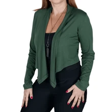 Cropped Long Sleeve Open Social Elegant Sicuak Cardigan In Viscolycra - 軍綠色 - 查看 5