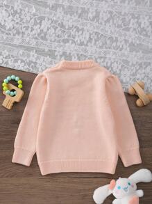 年轻女孩休闲针织圆领刺绣毛衣，秋冬 - 粉色 - 查看 2