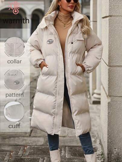 冬季防风防寒保暖外套简约纯色长款插肩袖连帽夹克