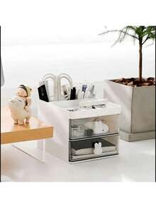 1 hộp đựng đồ dùng để bàn làm việc văn phòng nhỏ có 4 ngăn kéo, hộp đựng đồ để bàn để đựng thẻ/bút/bút chì/điện thoại/văn phòng phẩm, hộp đựng đồ trang điểm trường học tại nhà có ngăn kéo - nhiều màu - Xem 12