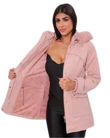 Women's Wool Blend Parka Coat Overcoat Lined - 淺粉色 - 查看 1