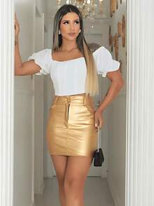 METALLIC WOMEN'S SKIRT. - 金色 - 查看 3