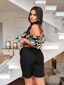 Women's Bermuda Shorts With Belt - màu đen - Xem 2