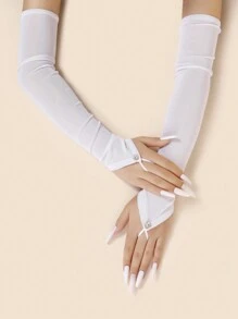 1 件装水钻装饰轻质网眼永恒手套，优雅透气防晒，适合婚礼和节日万圣节 - 白色 - 查看 2