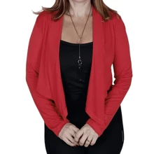 Cropped Long Sleeve Open Social Elegant Sicuak Cardigan In Viscolycra - Merah - View 4