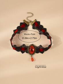 1 pièce Collier tour de cou gothique en dentelle noire avec pierre précieuse rouge, style gothique vampire pour femmes, Saint-Valentin