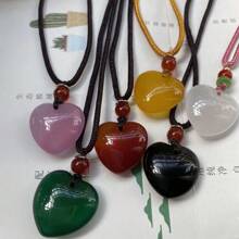 1 Natural Crystal Agate Heart-Shaped Pendant, Colorful Quartz Gemstone, Fashion Necklace, High Quality Gemstone Crystal Jewelry, All Hand Carved, Lady Wealth Pendant, For Her Gift, Suitable For Halloween, Christmas And Various Holiday Party Gifts, Crystal Gift (With Gift Box). - Love - View 4