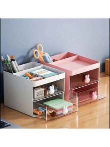 1 hộp đựng đồ dùng để bàn làm việc văn phòng nhỏ có 4 ngăn kéo, hộp đựng đồ để bàn để đựng thẻ/bút/bút chì/điện thoại/văn phòng phẩm, hộp đựng đồ trang điểm trường học tại nhà có ngăn kéo - nhiều màu - Xem 13