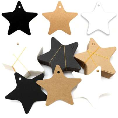 100 pezzi di etichette a forma di stella in carta kraft bianca, nera e marrone per fai da te, etichette per biglietti di nozze, prezzi, appendino, Natale, San Valentino