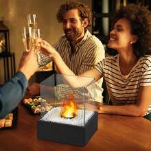Froadp Table Fireplace Bioethanol Table Fire Fireplace With Stainless Steel Base & Tempered Glass & Explosion-Proof Stone Patio Fire For Indoor-Outdoor Portable Combustion Chamber Decoration - 方塊 - 查看 4
