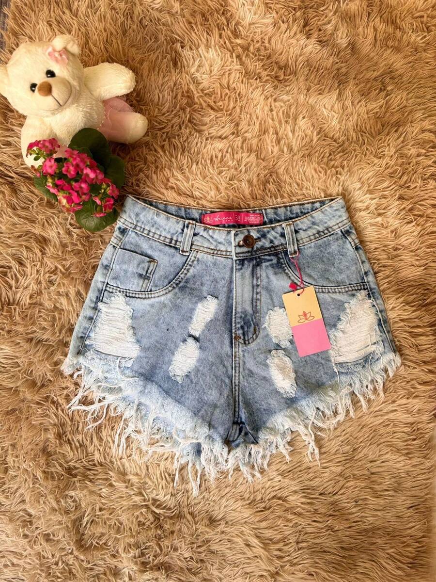 Shorts Jeans Claro Com Detalhes Lindos - Lavagem clara - Visão 1