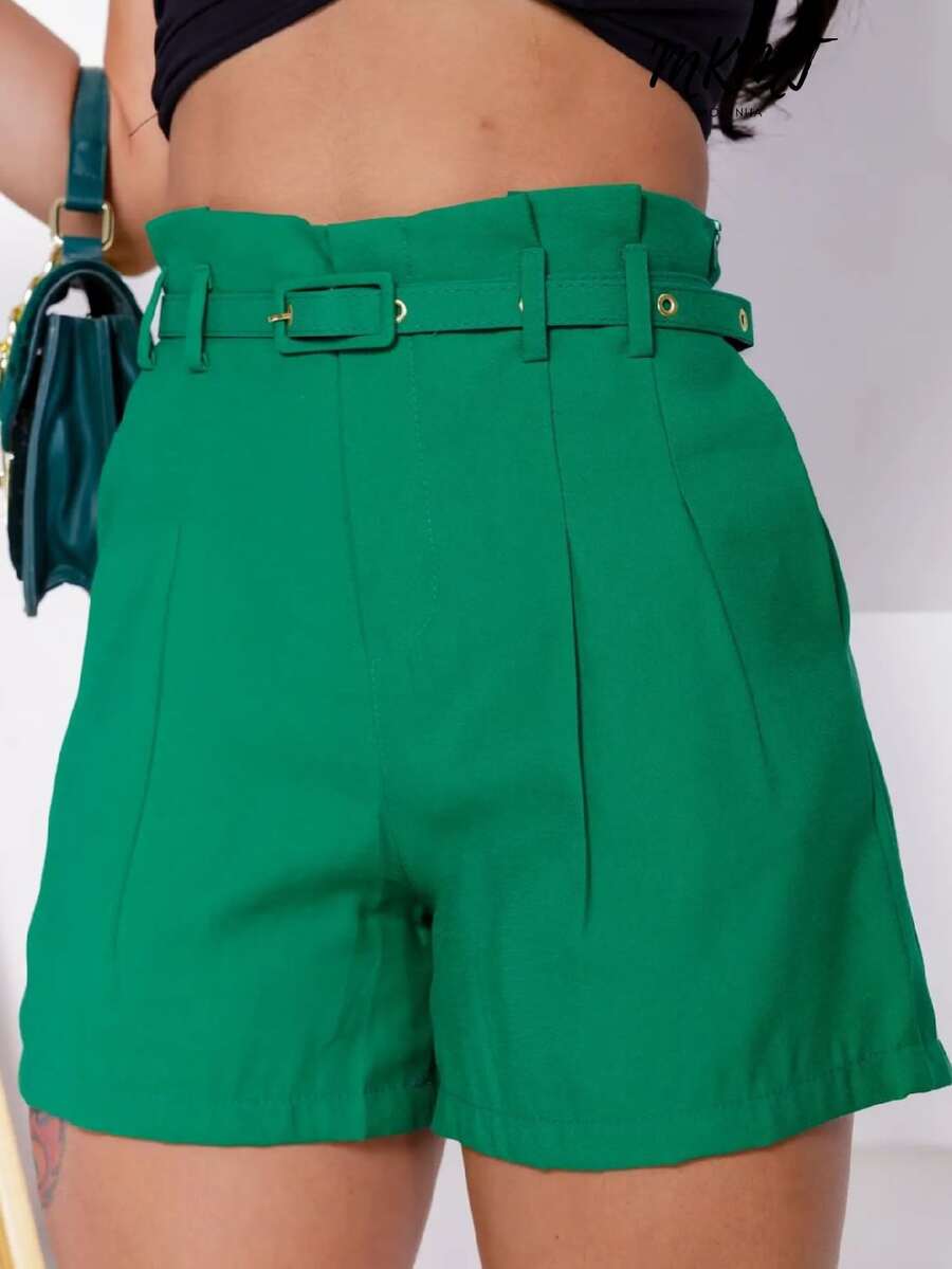 MKMT Short Cherry Elegant T/N FEMININE Sensory Fabric WITH BELT - 綠色 - 查看 1