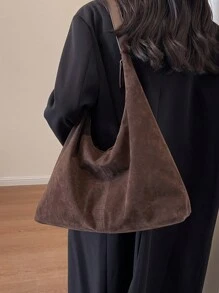Bolso de hombro casual de gran capacidad en estilo retro de, bolso de mujer de color liso mate efecto parchwork, elegante y versátil para uso diario, bolso de mano de