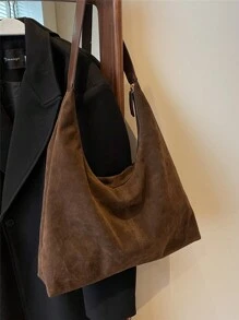 Bolso de hombro casual de gran capacidad en estilo retro de, bolso de mujer de color liso mate efecto parchwork, elegante y versátil para uso diario, bolso de mano de