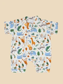 Baby Boy Romper With Fun Print For Baby Girl With Zipper Opening Until The End Summer Fresh Everyday - Màu be - Xem 1