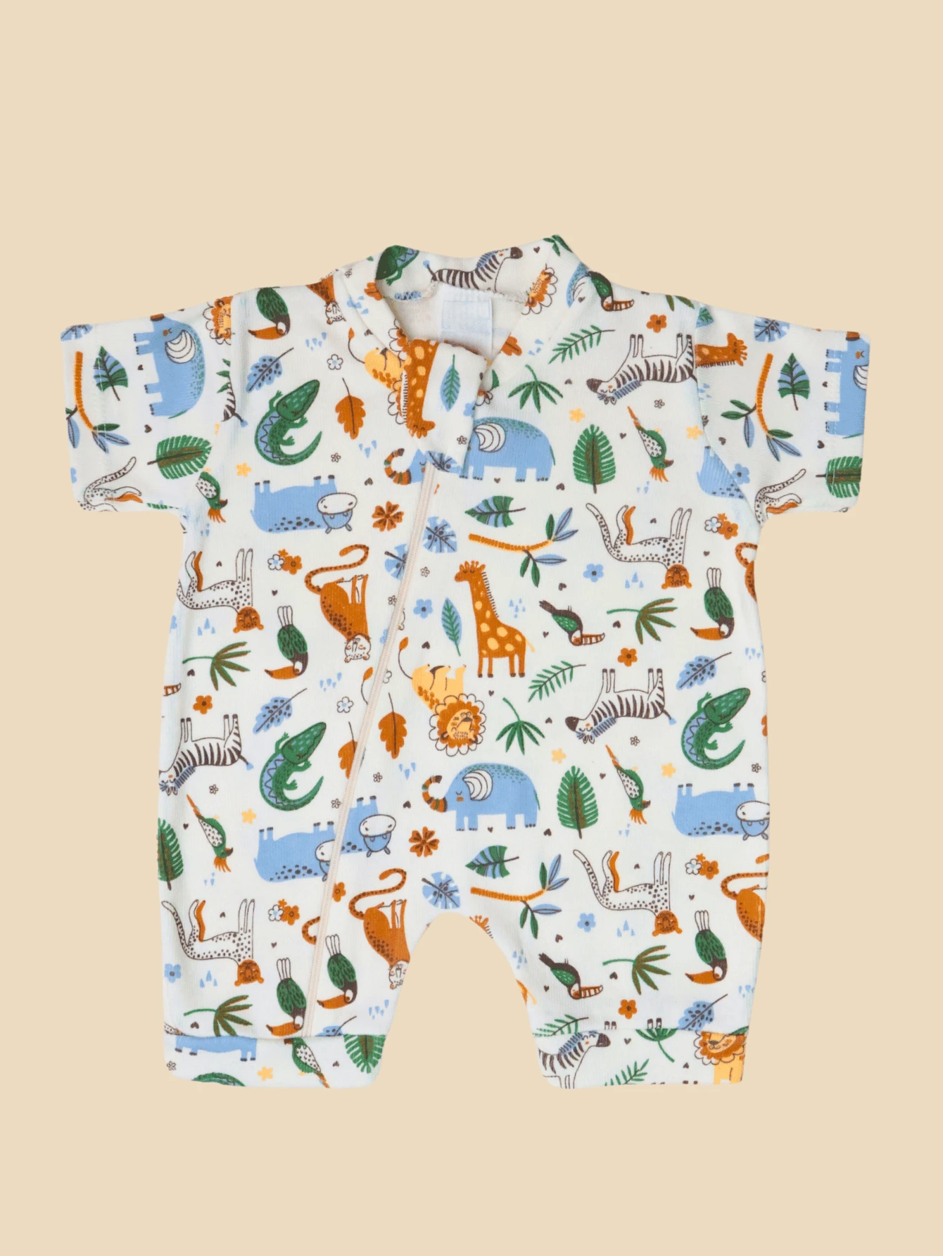 Baby Boy Romper With Fun Print For Baby Girl With Zipper Opening Until The End Summer Fresh Everyday - Màu be - Xem 1