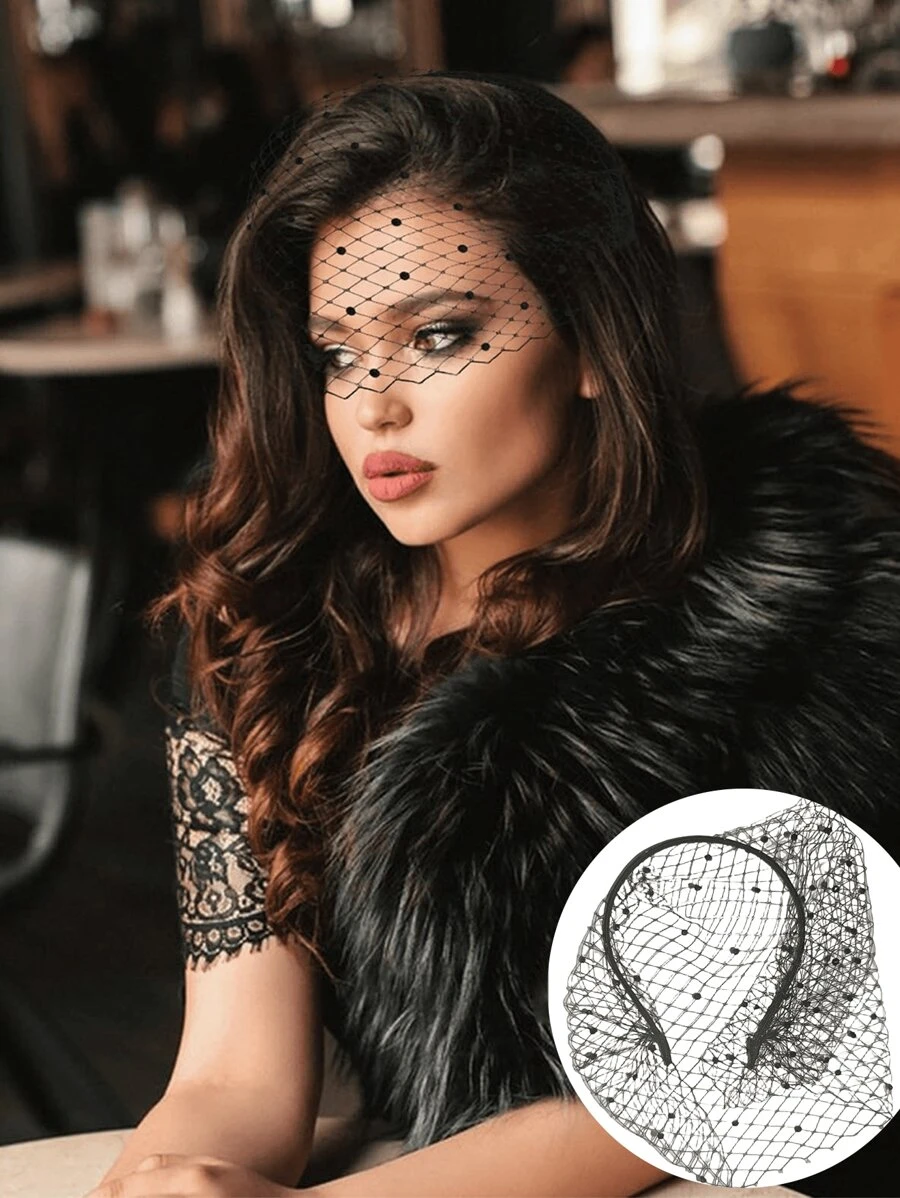 1pc Mesh Veil Headband 20th Century 20s Women's Headgear Bridal Wedding Tea Party Headband Women's Veil,Hairband,Hair Hoop Headbands, Black Hair Accessories Head Accessories - Black - View 1