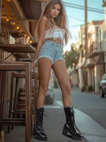 2025 Winter Women's New Black Mid-Calf Boots, Mid-High Chunky Heel Thick Sole Boots, Waterproof Platform Motorcycle Boots, Flat Square Heel Non-Slip Wear-Resistant Faux Fur Lining Short Boots, British Style Combat Boots With Side Zipper, Round Toe Plus Size