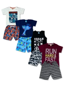 8 Pieces Children's Clothing Kit For Boys Summer 4 Assorted Sets 4 T-Shirts + 4 Shorts/Bermudas - 彩色 - 查看 3